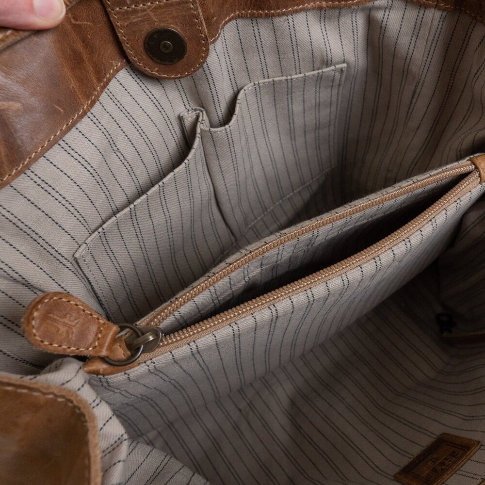 FRYE Leather Tote Handbag Melissa Light Brown Beige - Picture 13 of 14